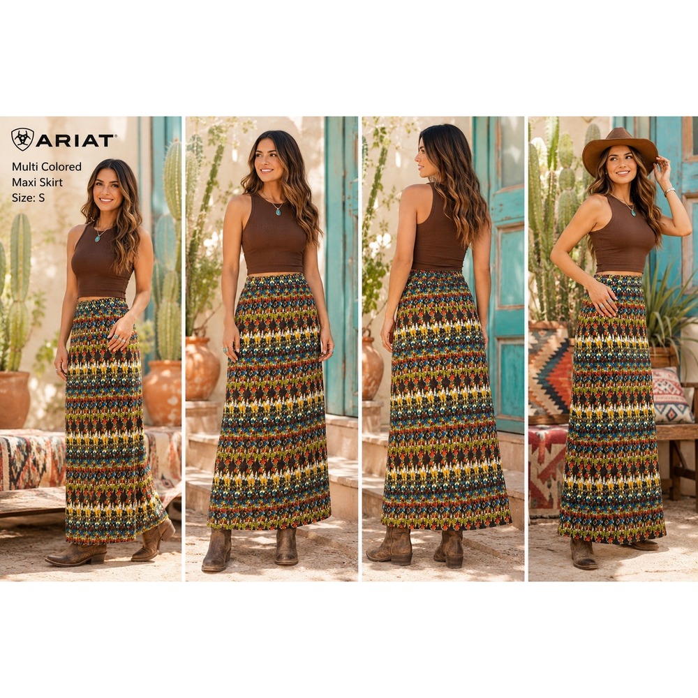 Ariat Womens Small Multicolor Western Boho Maxi Skirt Geometric Print #1813